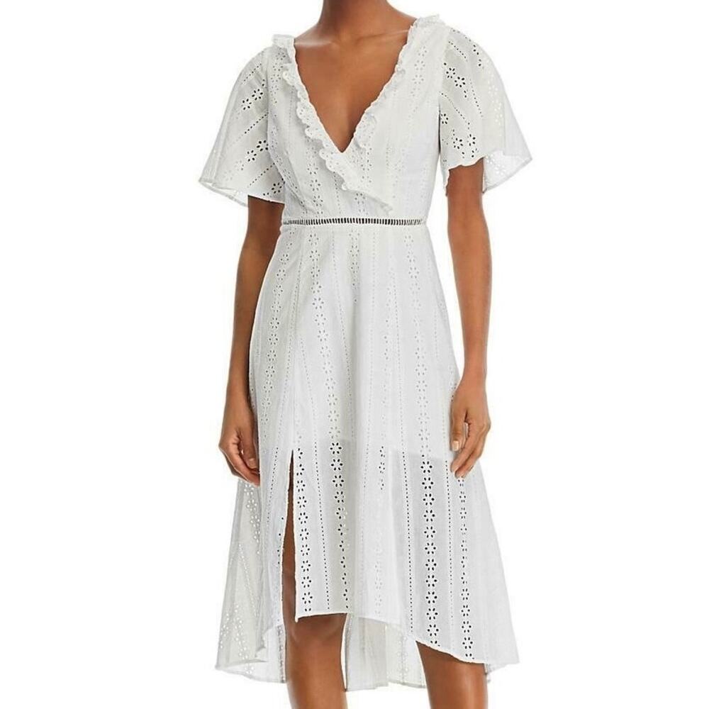 Finders Keepers Womens White Lace Eyelet Dress V Neck Open Back Size 4 Small